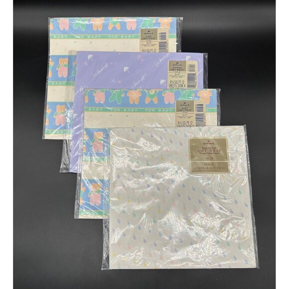 Vintage Gift Wrapping Paper Bears Baby Shower Gift New Old Stock Rainbow 1990s - Picture 2 of 10